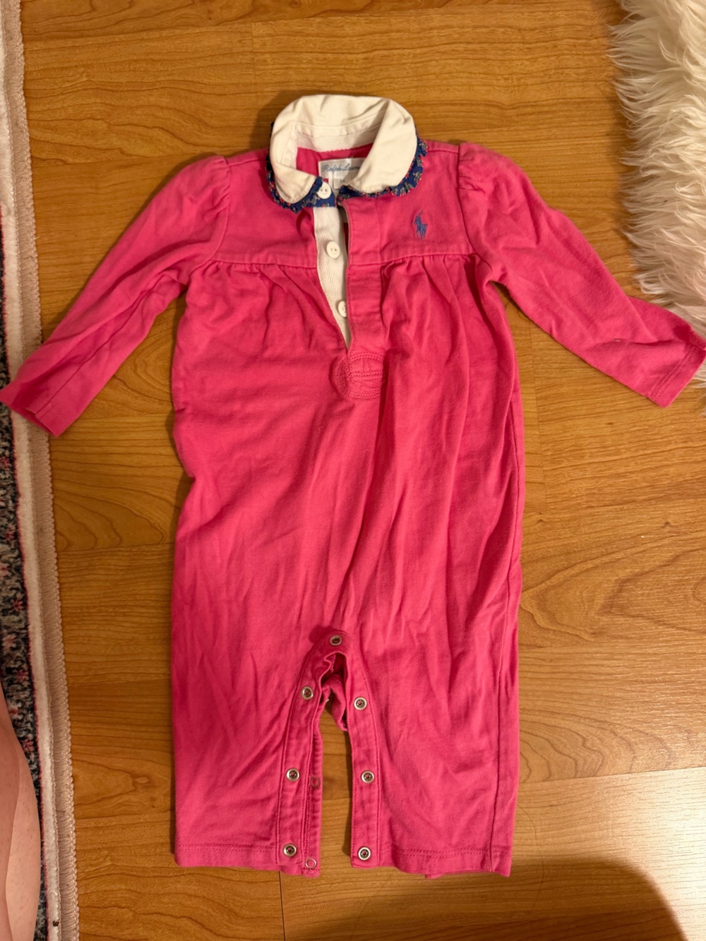 Ralph Lauren Bright Pink Infant Long-Sleeve Polo Romper